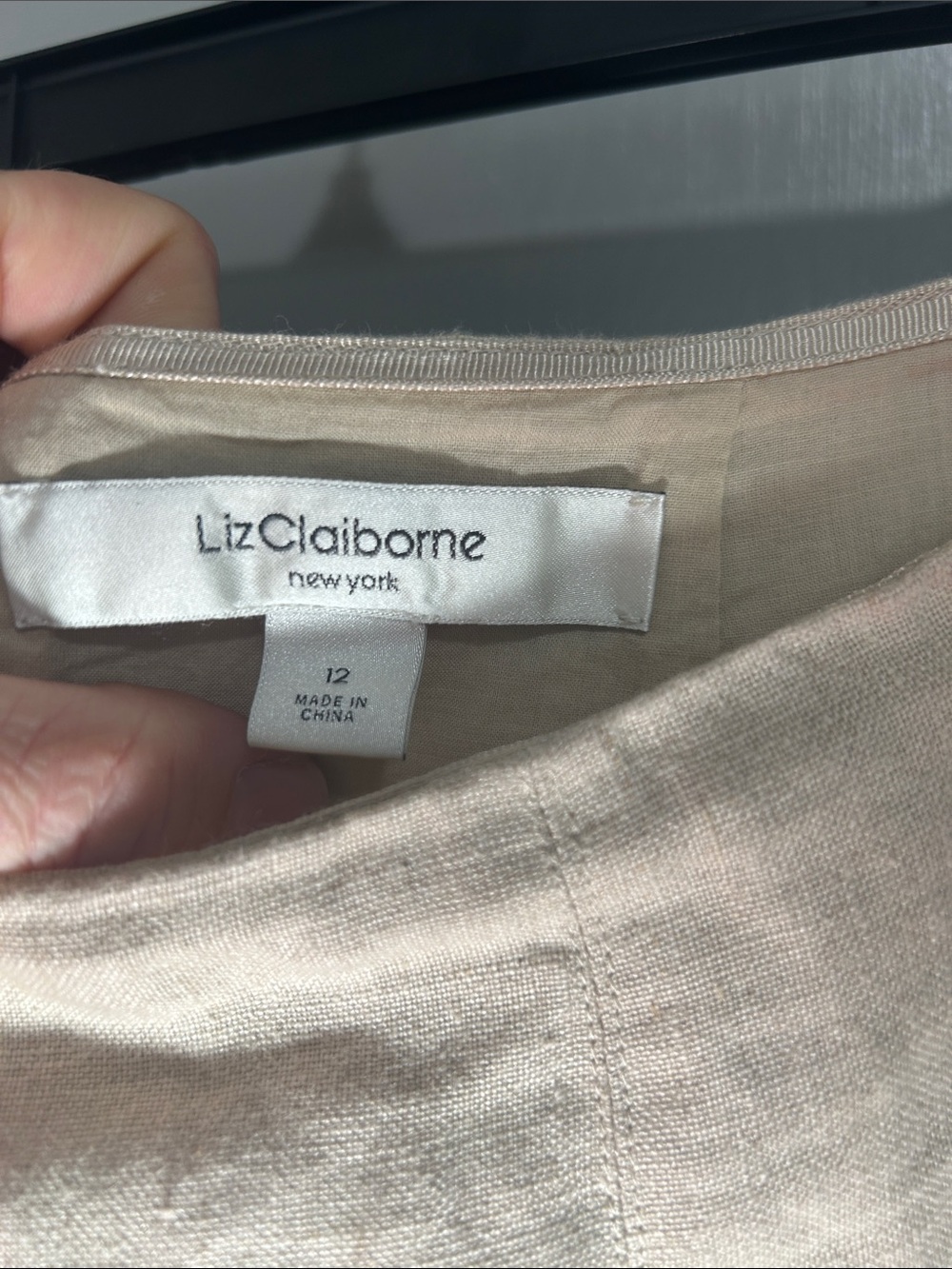 Liz Claiborne Beige Linen Paneled Midi Skirt Flounce Hem Lined Size 12 Boho - Picture 2 of 10